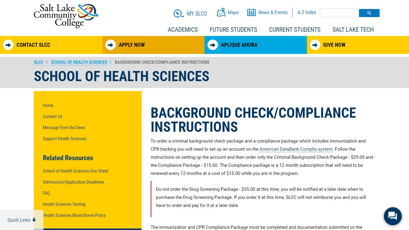 Background Check/Compliance Instructions | SLCC